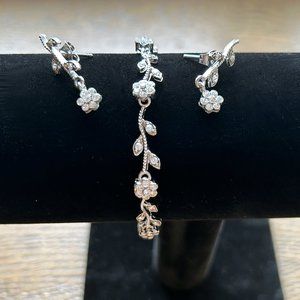Flower Bracelet with Earrings Matching Set